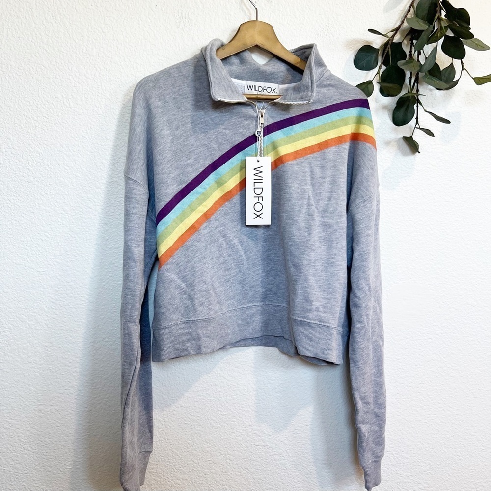 Wildfox- NWT Rainbow Half Zip Pullover Top L